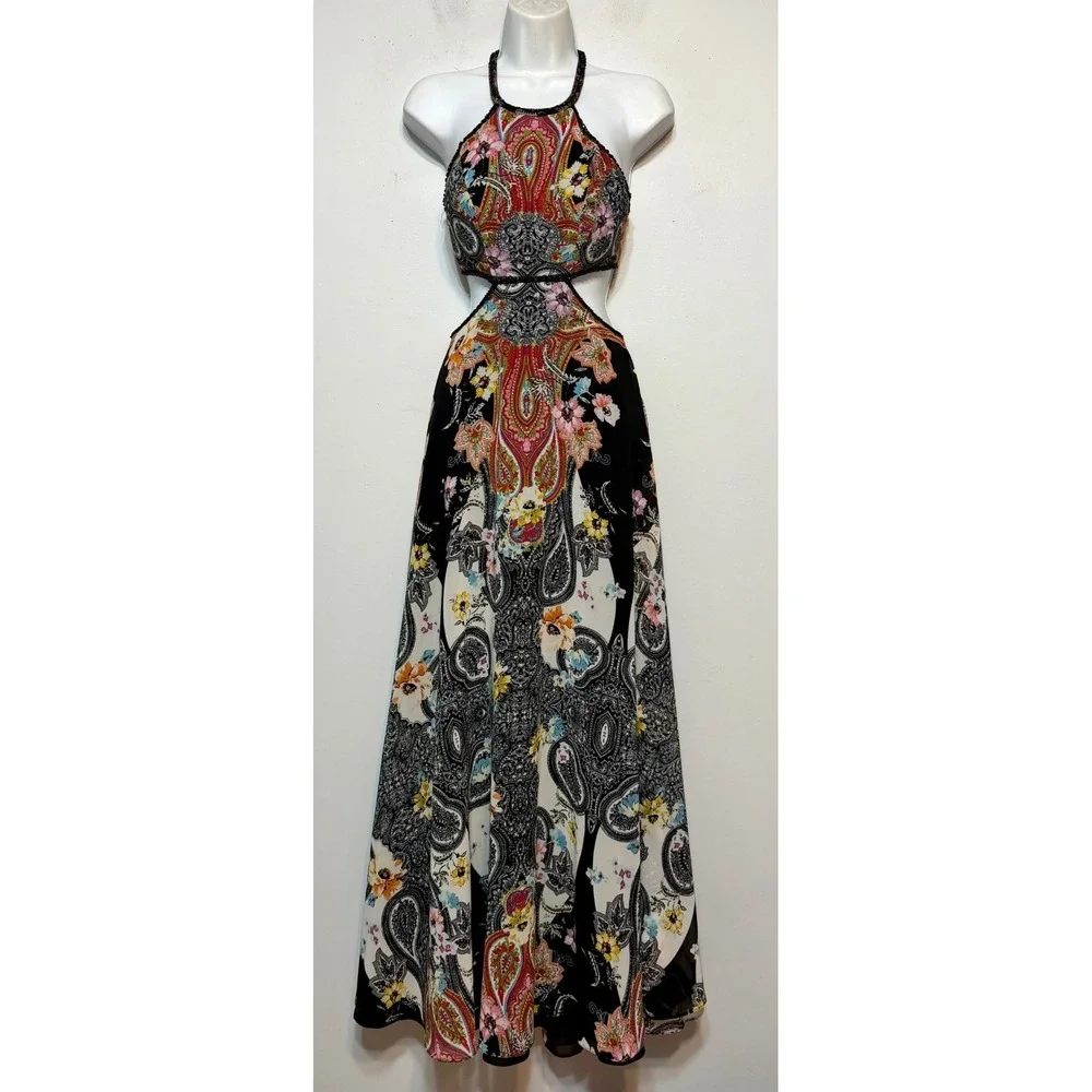 Colette Mon Cheri Boho Glam Formal Prom Dress Womens Size 0 Cutouts‎ Y2K Indie